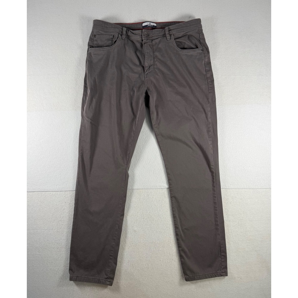 Johnnie-O Mens 5-Pocket Pants Gray Brown Cotton Stretch 35x30 Straight Leg
